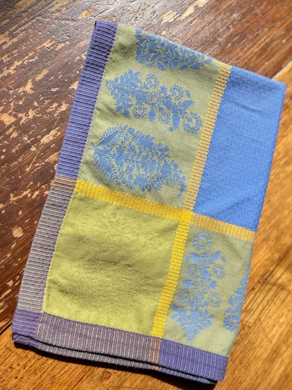 Primrose Bordier Floral Jacquard Tea Towel - Blue and Lime Green